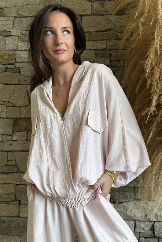 Basso Button Drape Batwing Shirt Seashell /18=